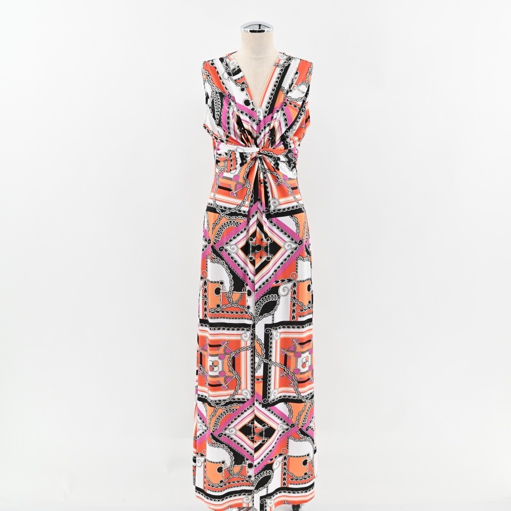 BOSTON PROPER Dress Size S Mediterranean Scarf Clementine Knot Maxi‎ Resort Boho